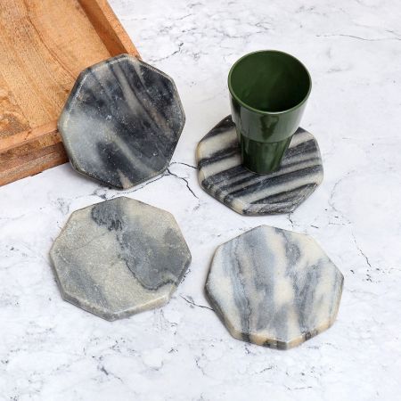 Octagon Shaped Modern Marble Coasters - Pack of 4